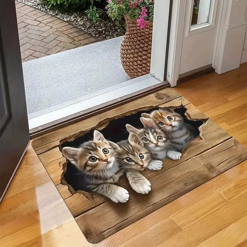 Four Cats Wooden Hole Illusion Doormat
