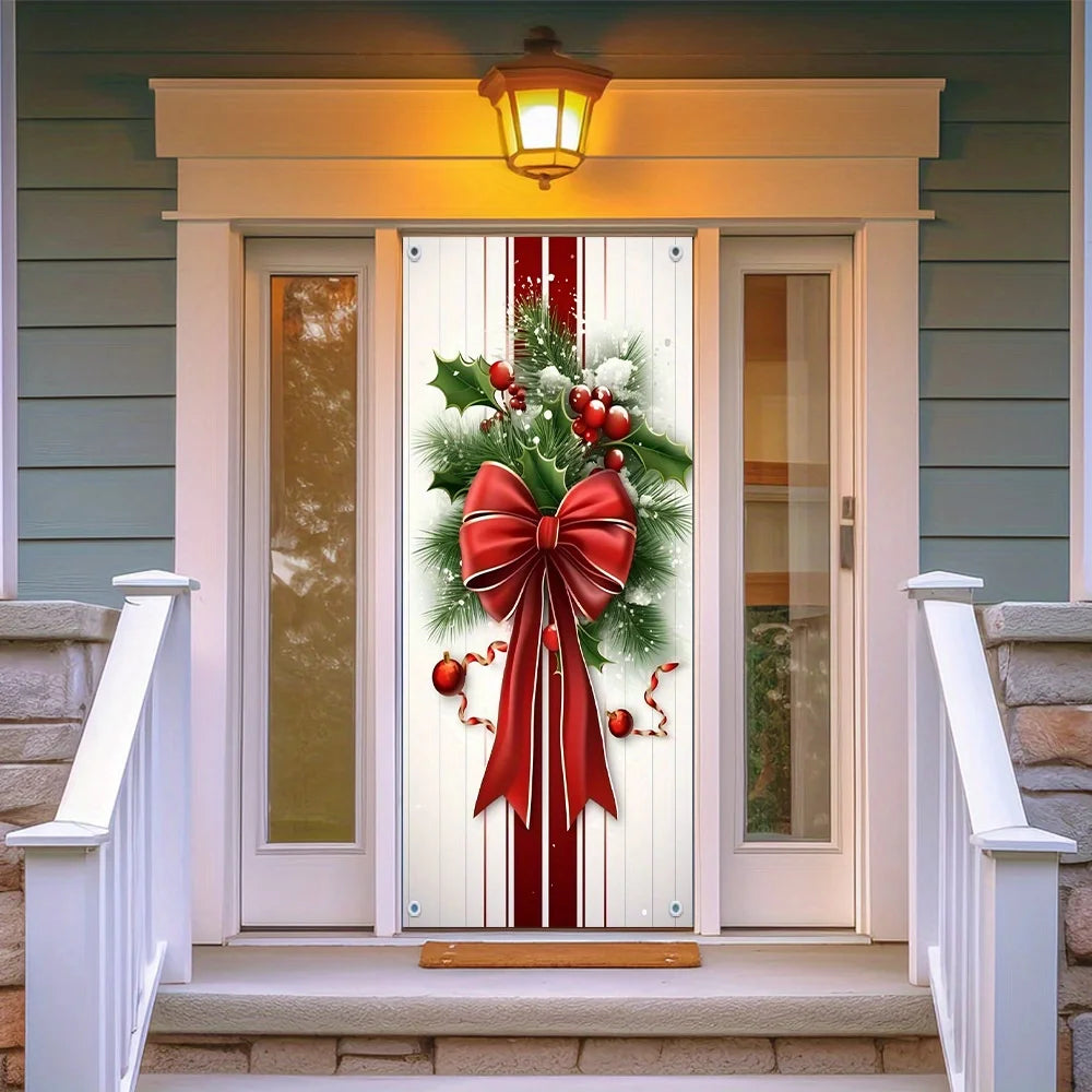 Holly Berry Christmas Door Cover – 180 × 90cm