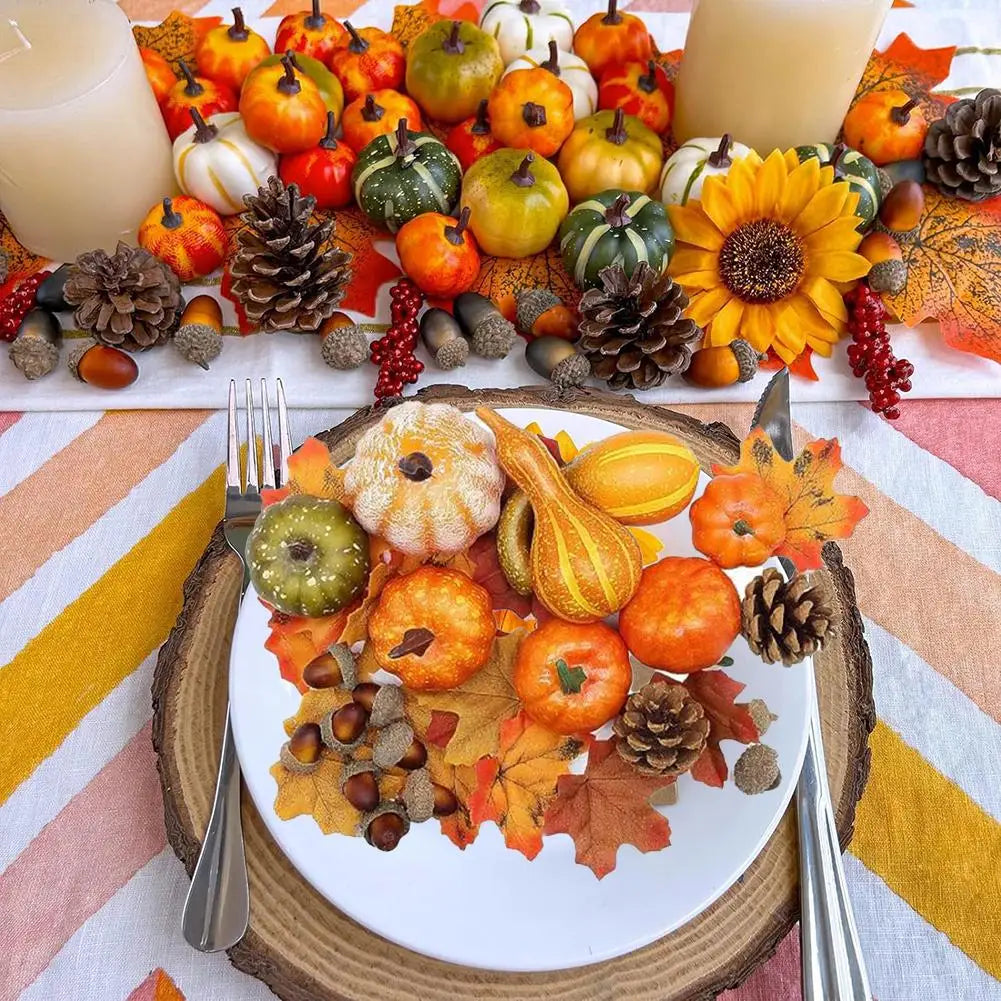 fifty piece autumn harvest decoration set with pumpkins and leaves