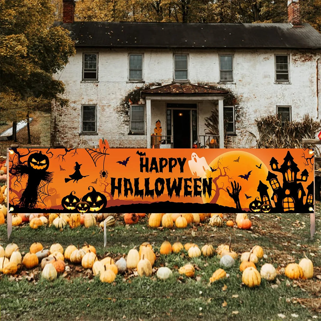 Happy Halloween Banner – Pumpkin & Bat Print