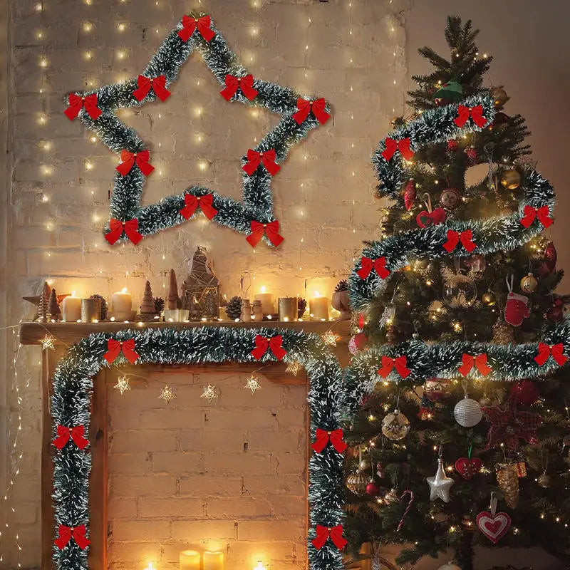 4m Christmas Tinsel Garland with Bows - LOWZY