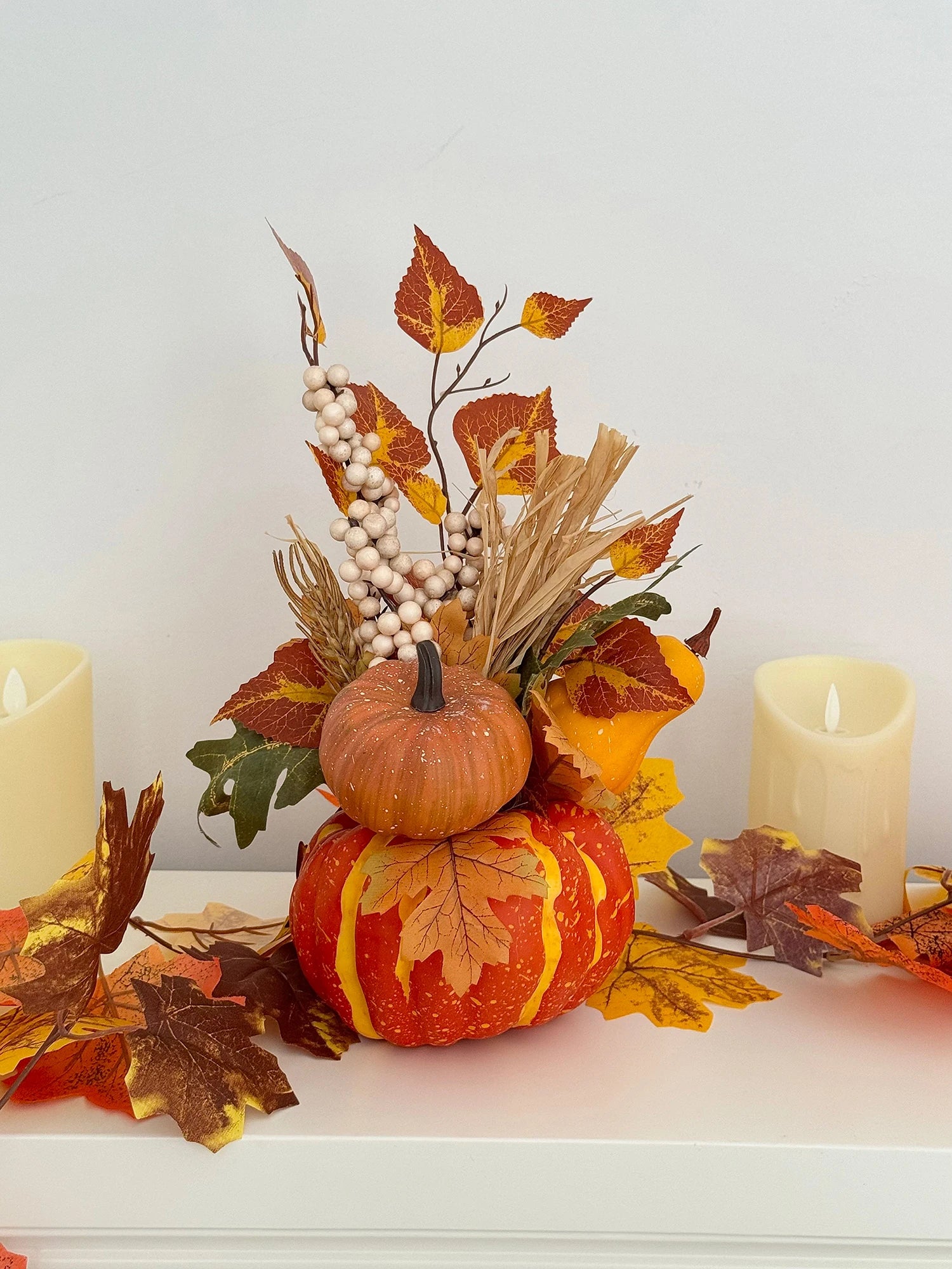Artificial Pumpkin & Maple Leaf Autumn Decoration – 29 cm