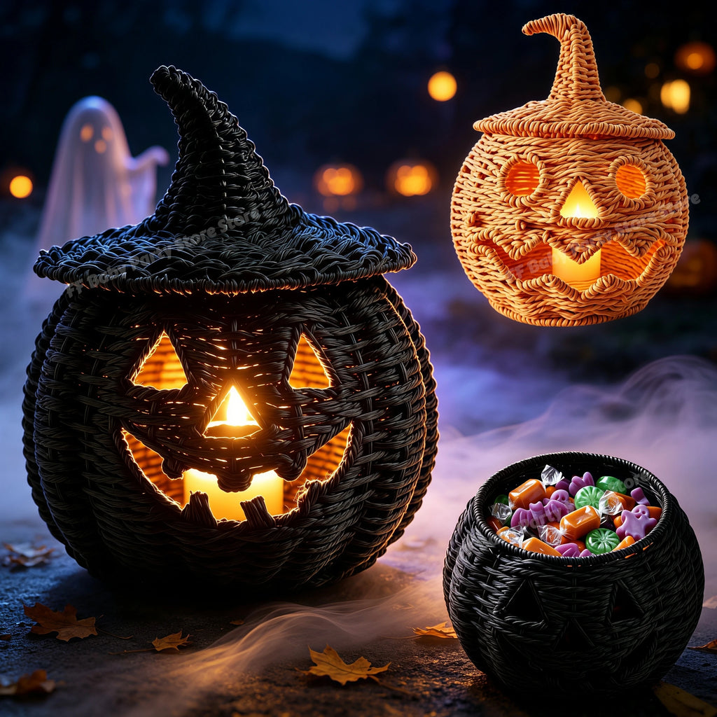 Halloween Pumpkin Lantern & Witch Hat Décor – 6 Designs – A