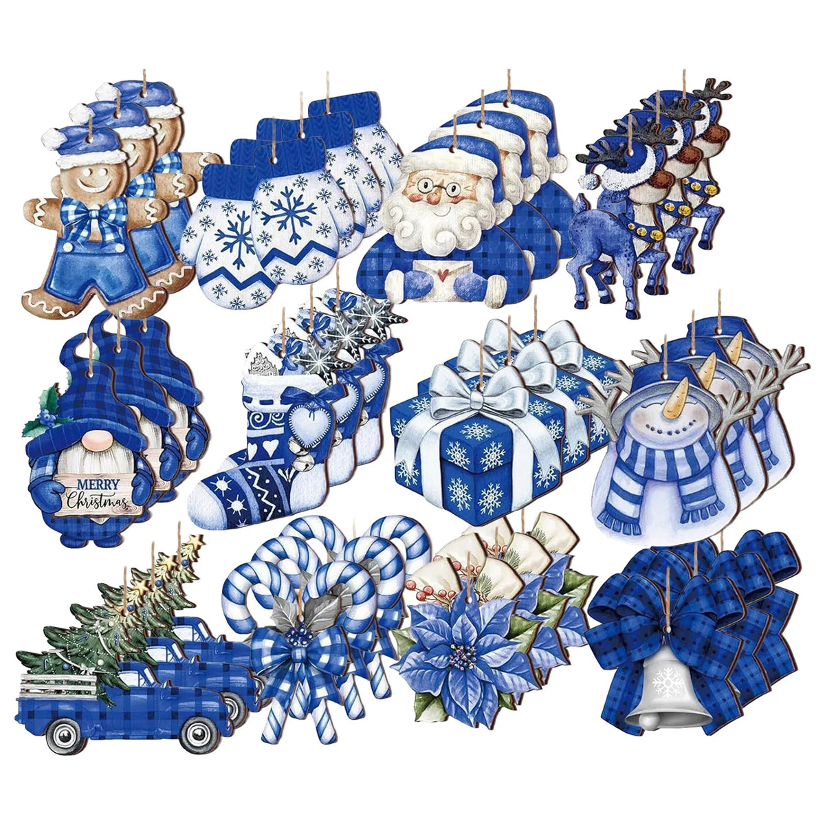 Blue Wooden Christmas Ornament Set – 12, 24 or 36 Pack - view 7 - LOWZY