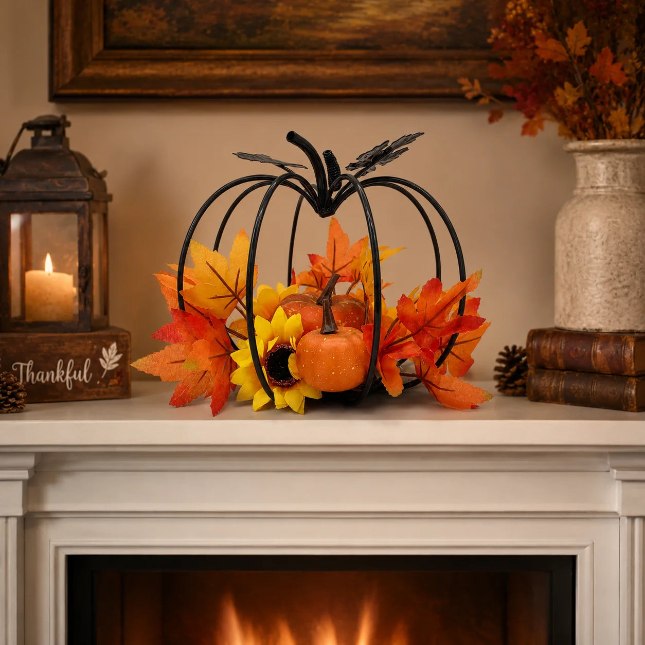 Black Metal Pumpkin Table Decoration – Autumn Harvest