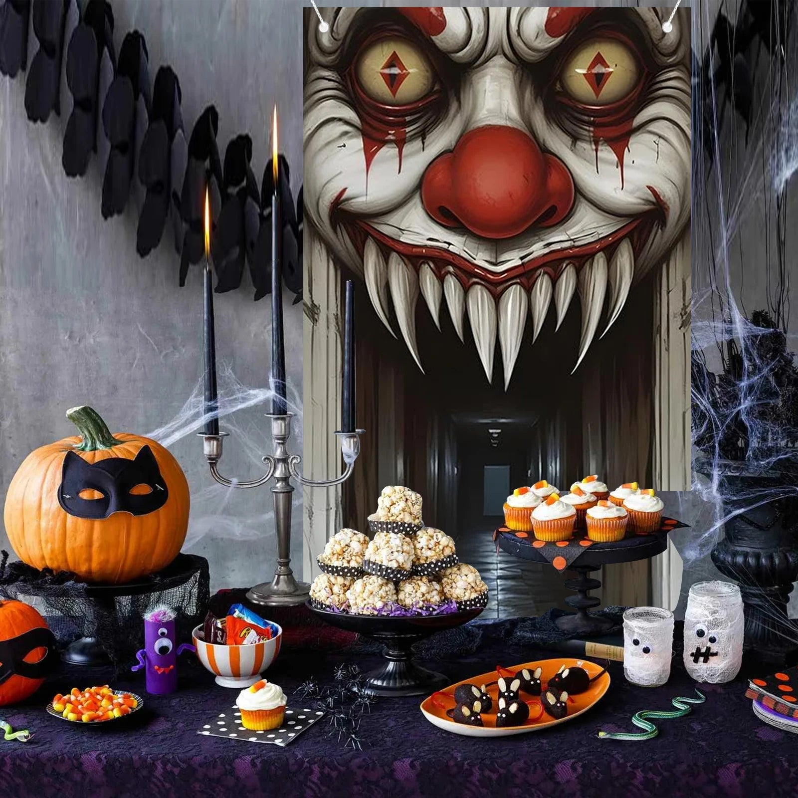 Spooky Halloween Door Cover – Witch & Zombie Scene