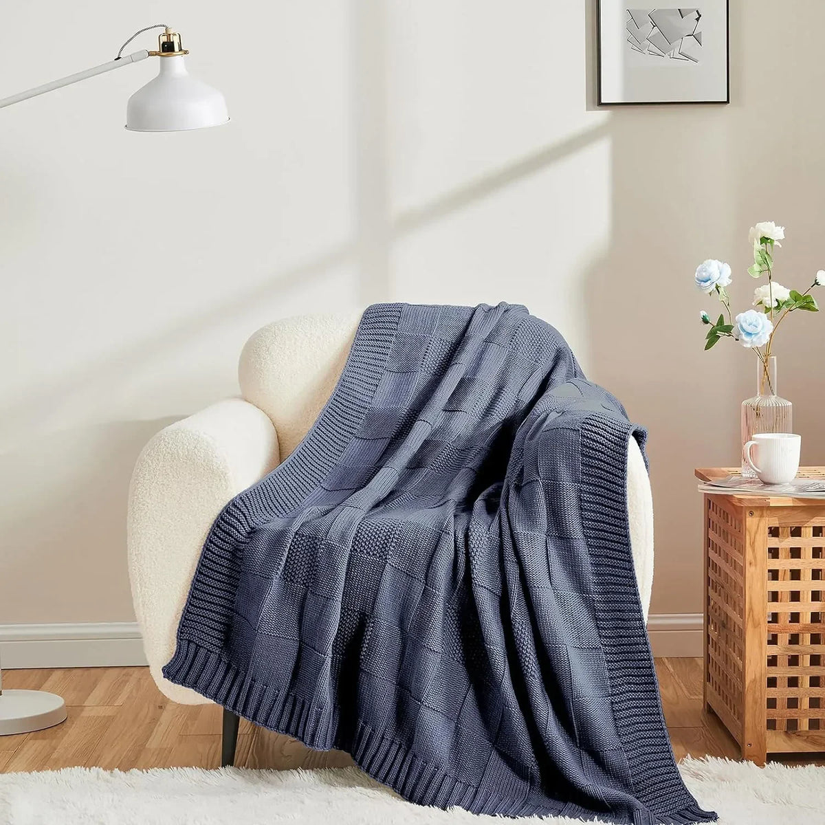 Boho Waffle-Knit Sofa Throw – 127 × 152cm – Brown / 127x152cm