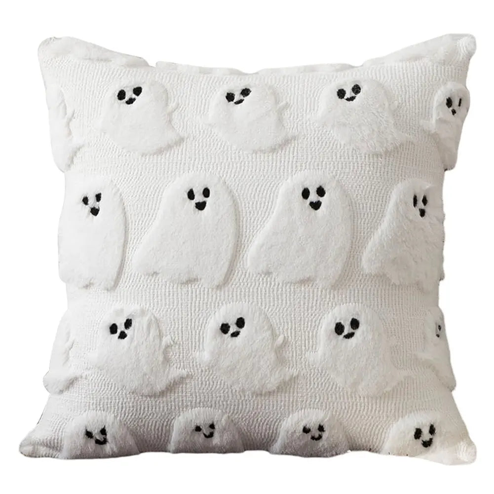 Halloween Plush Cushion Cover – Ghost, Pumpkin & Bat 45cm