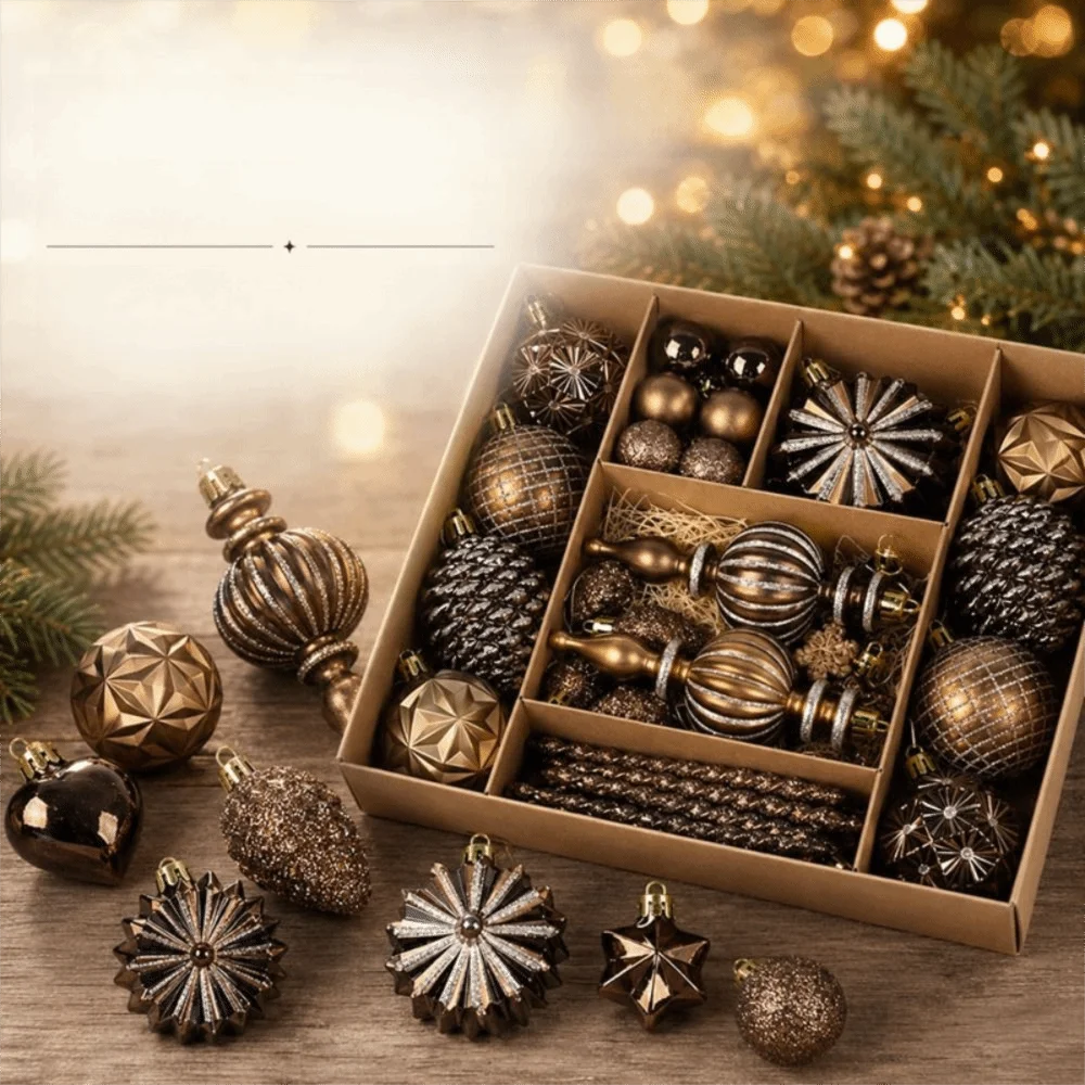 Metallic Brown Christmas Baubles – 52 Pack - view 3 - LOWZY