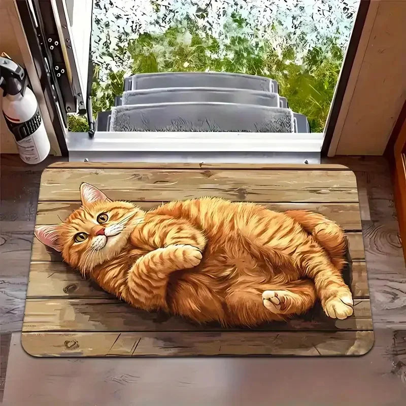 Four Cats Wooden Hole Illusion Doormat