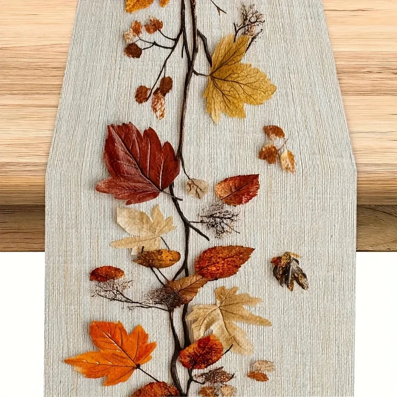 autumn fallen leaf and vine printed table runner