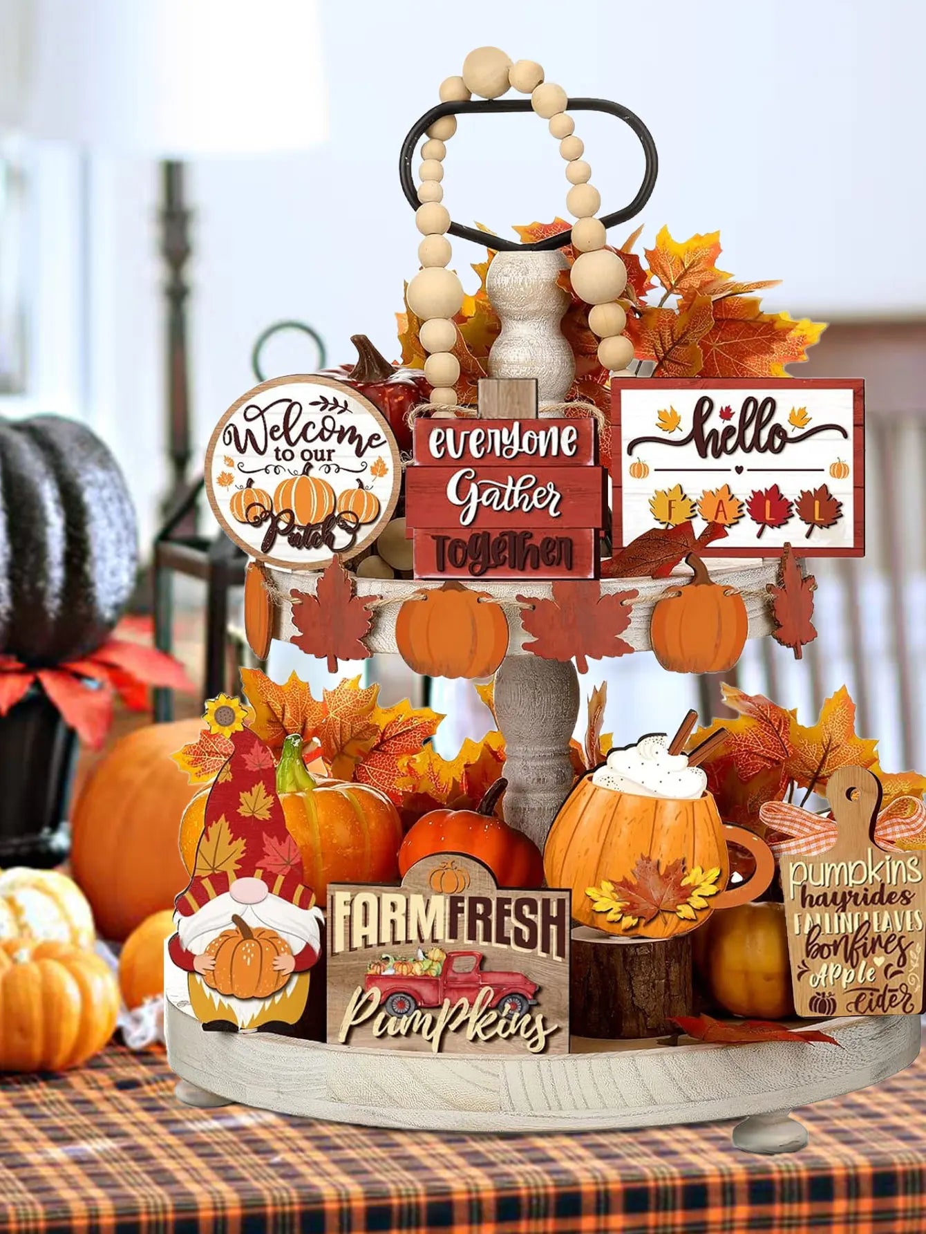 Autumn Farmhouse Tiered Tray Décor Set – Pumpkin Spice