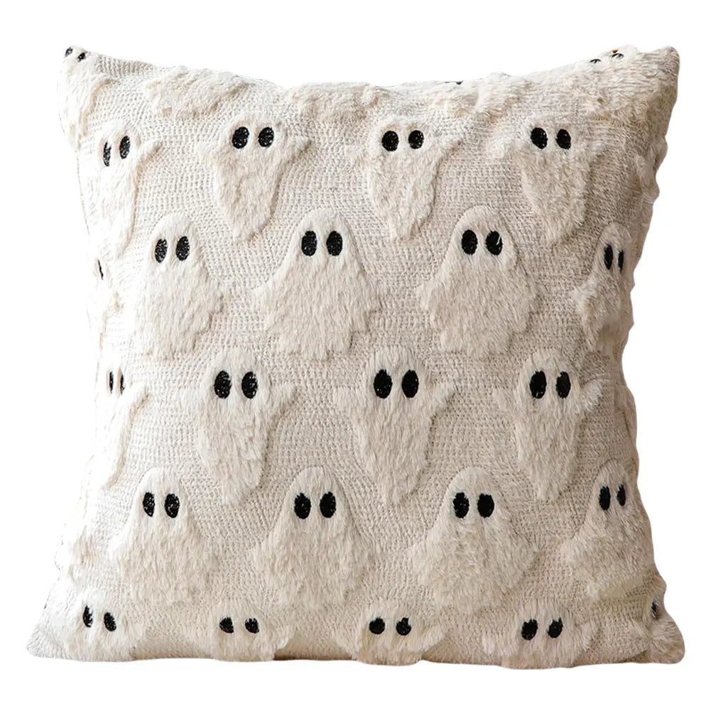 Halloween Plush Cushion Cover – Ghost, Pumpkin & Bat 45cm