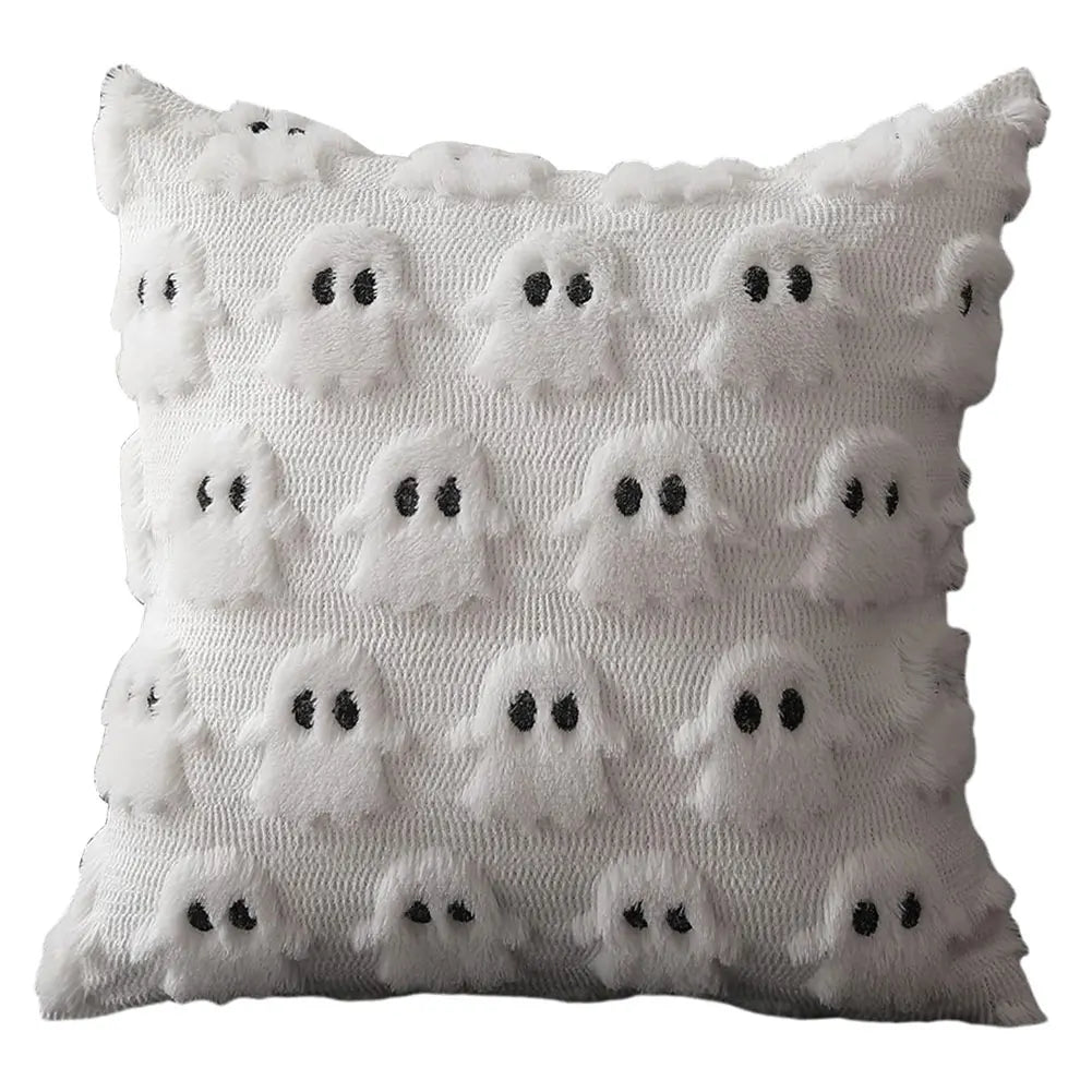 Halloween Plush Cushion Cover – Ghost, Pumpkin & Bat 45cm