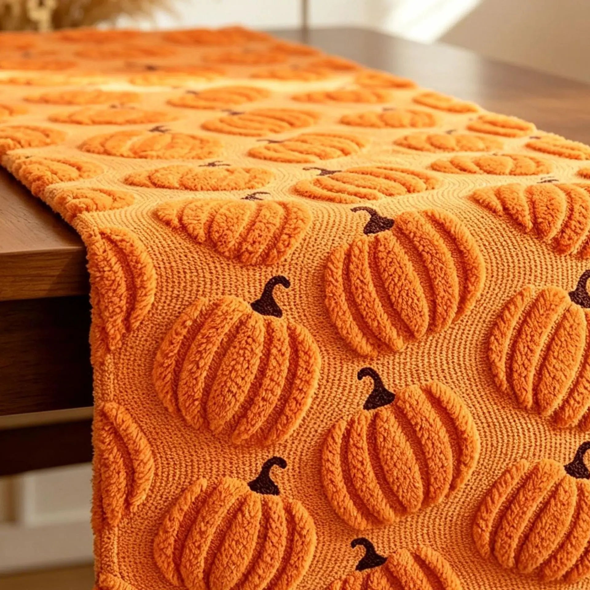 embroidered pumpkin autumn table runner