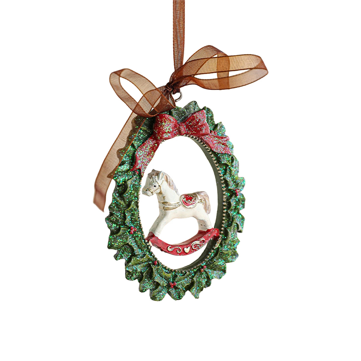 Vintage Storybook Resin Christmas Ornament - Wreath - LOWZY