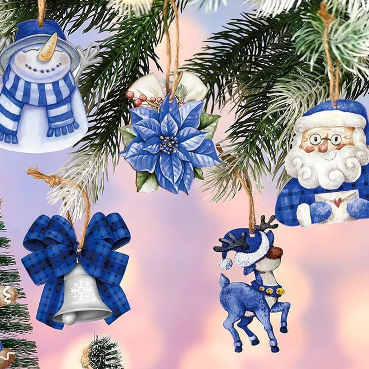 Blue Wooden Christmas Ornament Set – 12, 24 or 36 Pack - view 5 - LOWZY