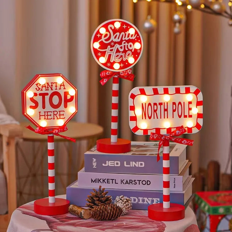 LED Santa Stop Here Street Sign - LOWZY