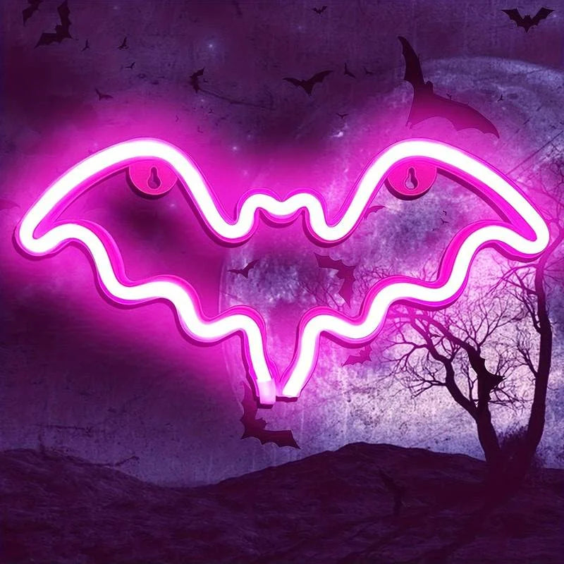 LED Bat & Moon Neon Halloween Light – 30cm