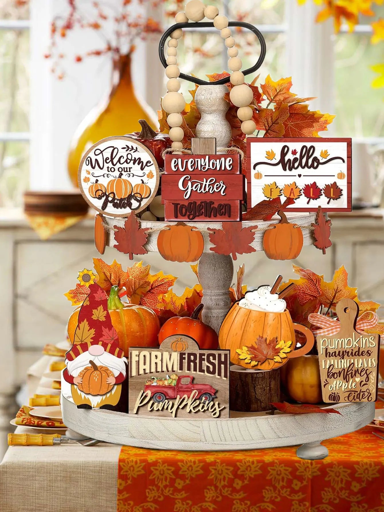 Autumn Farmhouse Tiered Tray Décor Set – Pumpkin Spice