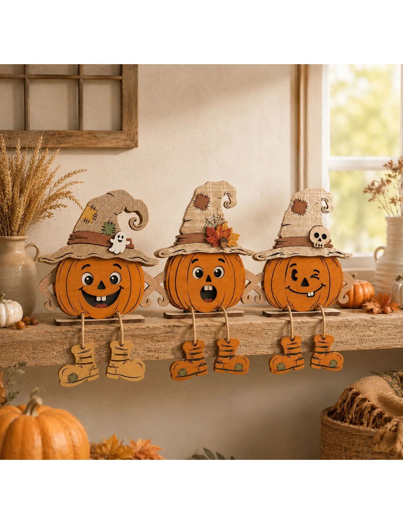 autumn wooden wall sign with pumpkin and maple leaf design