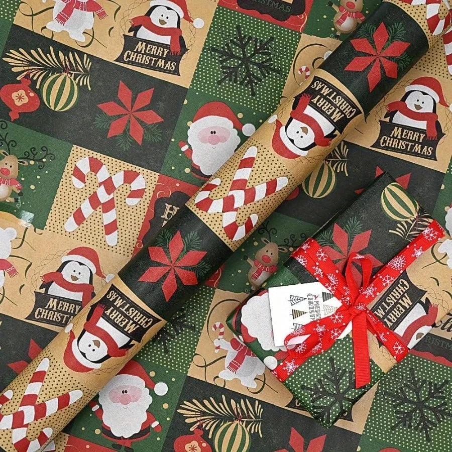 Festive Kraft Christmas Wrapping Paper Roll - LOWZY