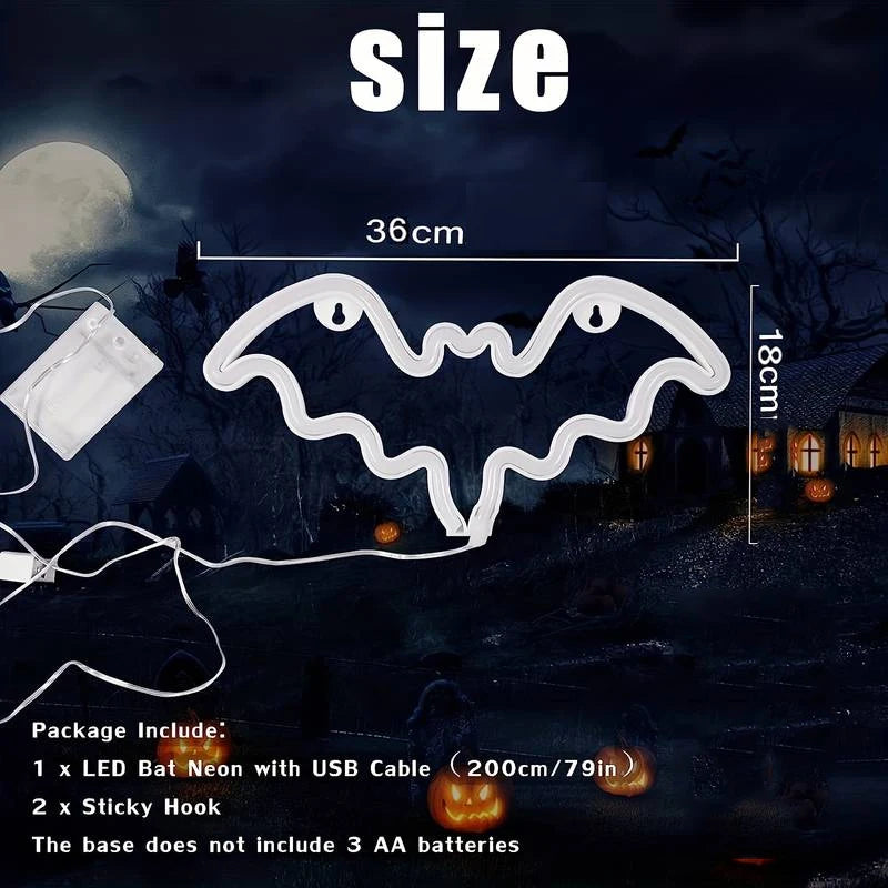 LED Bat & Moon Neon Halloween Light – 30cm