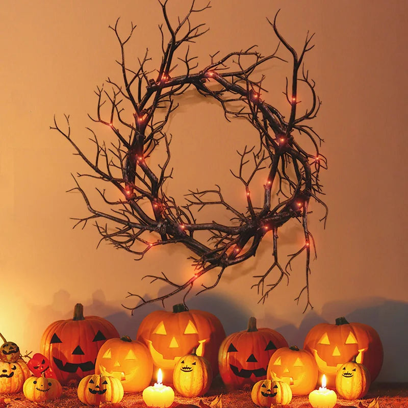 LED Black Branch Halloween Wreath