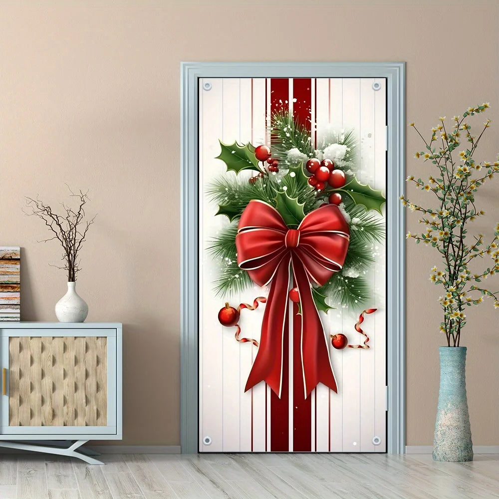 Holly & Berry Christmas Door Cover – 180 × 90 cm