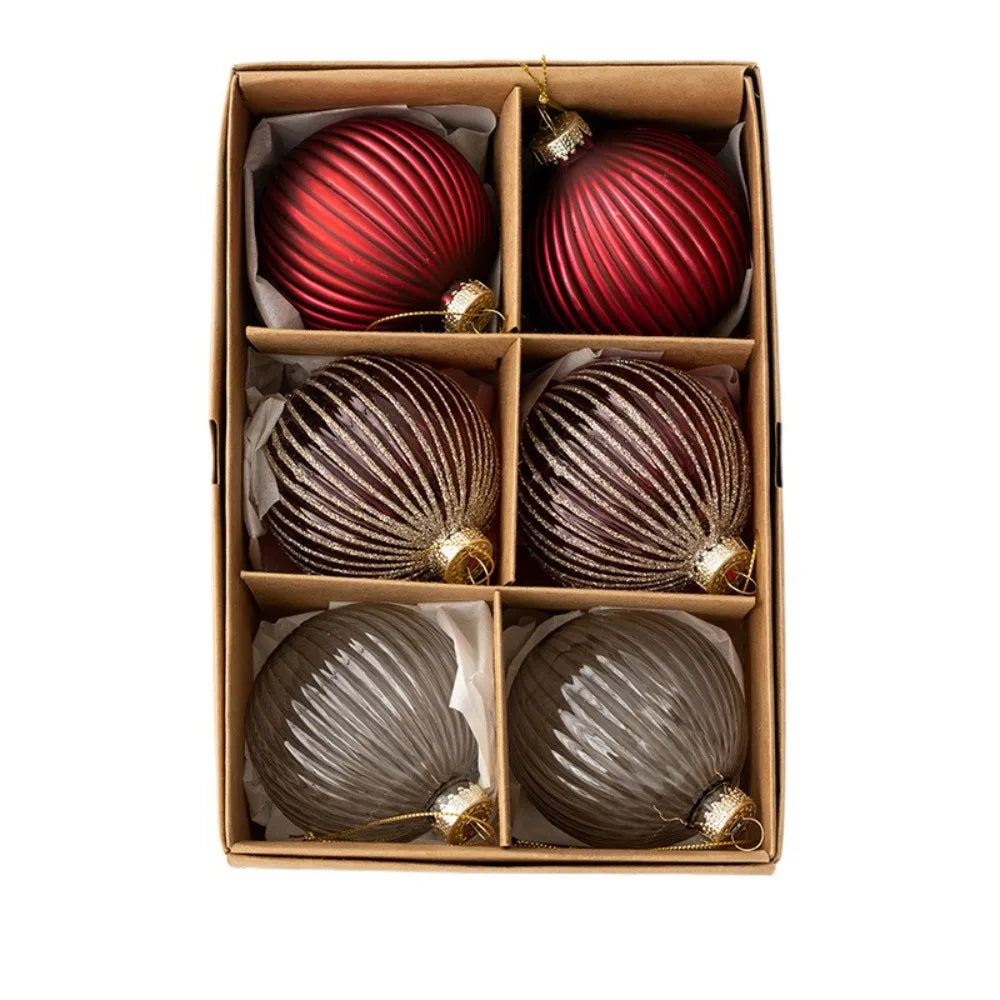 Painted Glass Christmas Baubles – 6 Pack - Style 8 - LOWZY