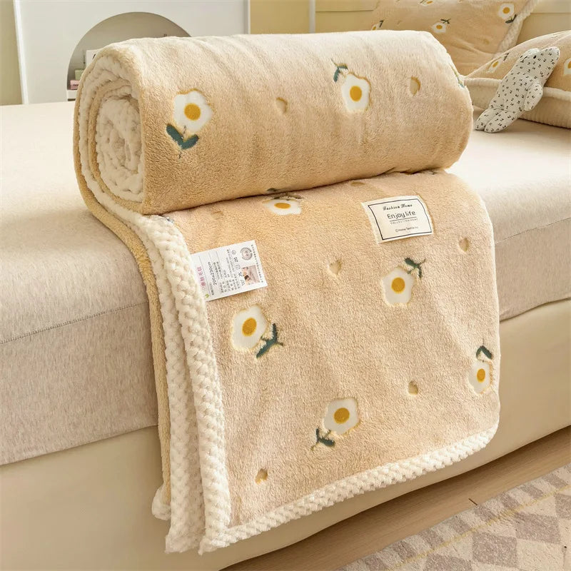 Cartoon Flannel Baby Blanket – Pushchair & Nap Throw – Yellow flowers / 100x150cm