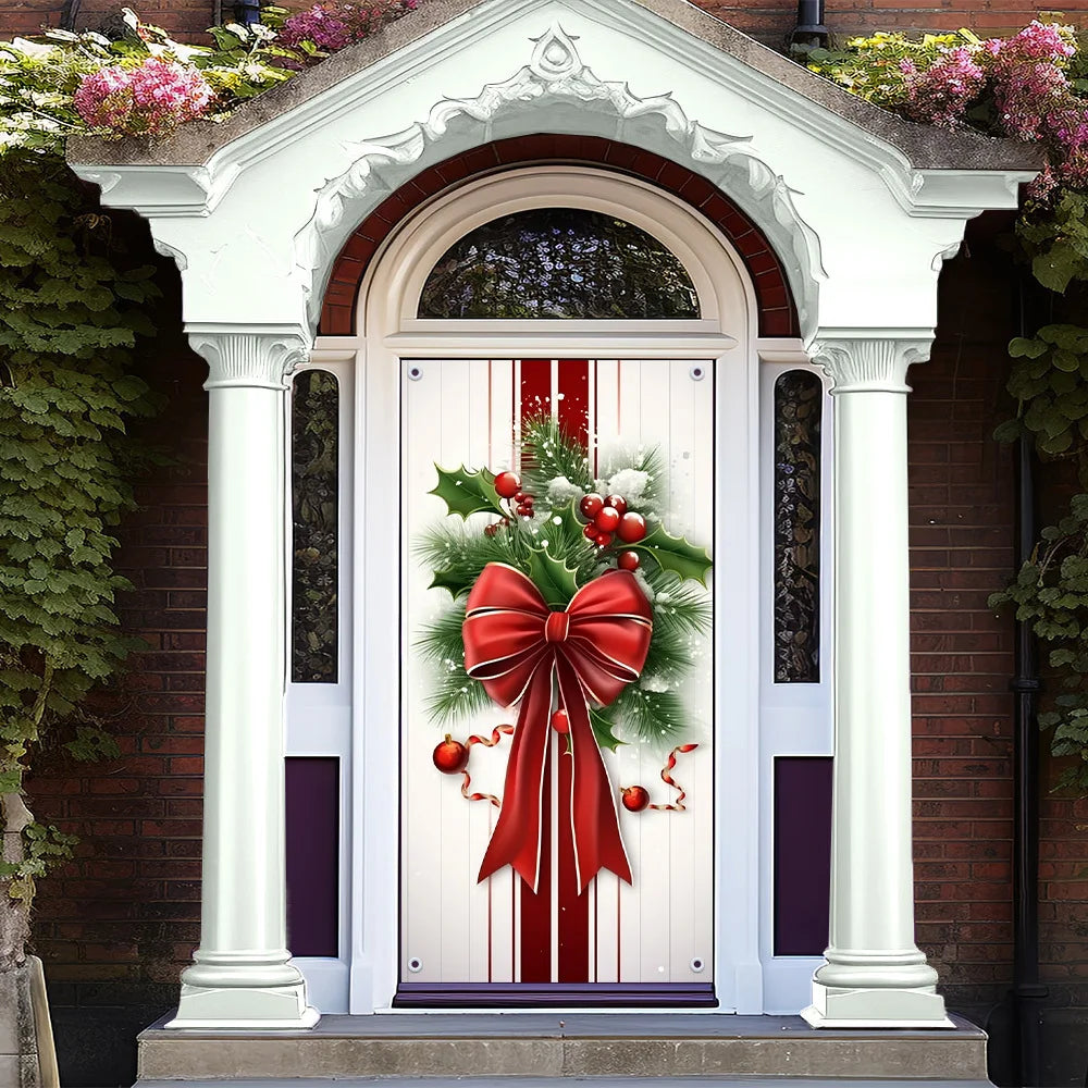 Holly & Berry Christmas Door Cover – 180 × 90 cm
