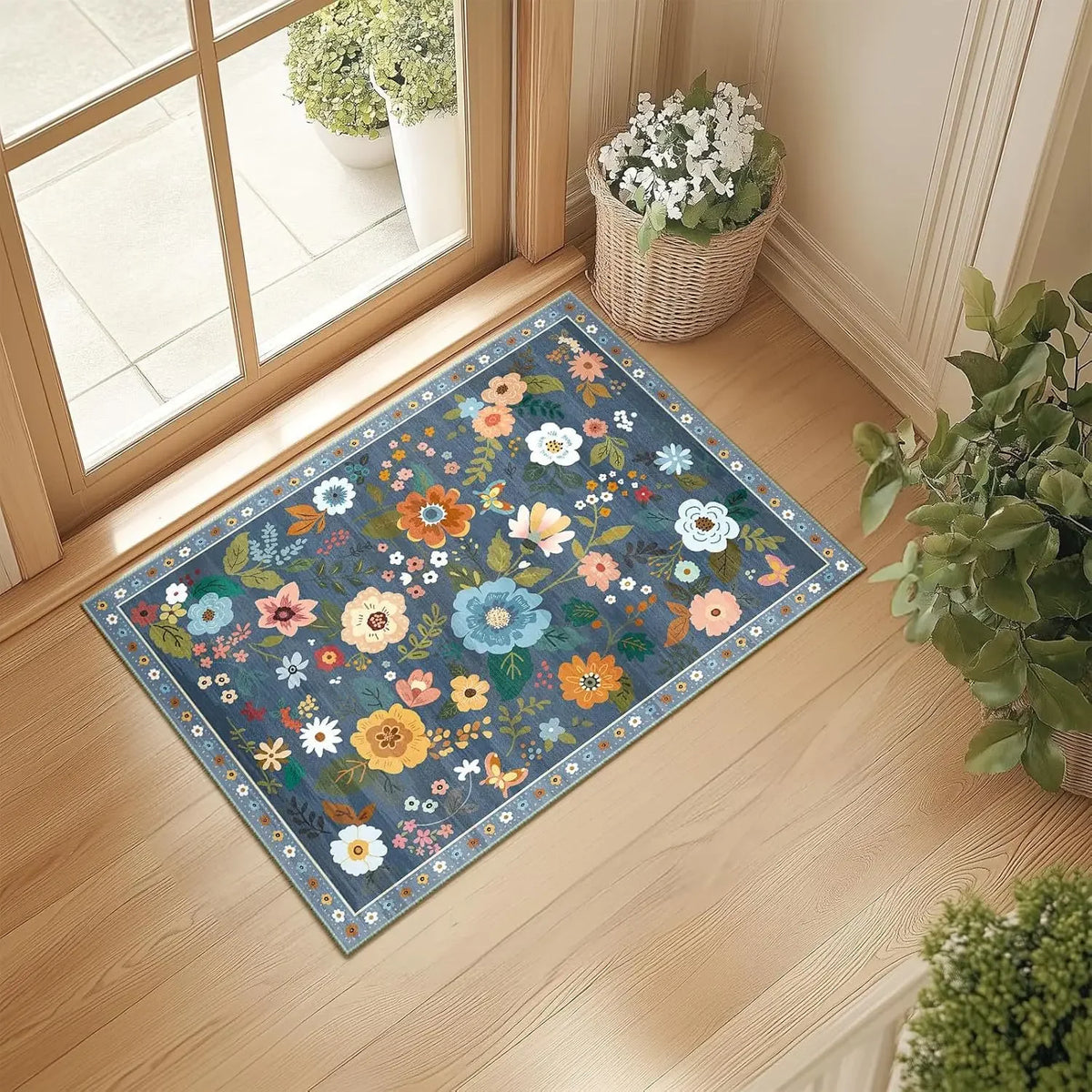 VIKAMA Scandinavian Floral Washable Doormat