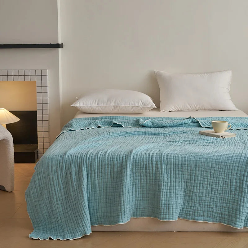 6-Layer Cotton Gauze Throw Blanket – Multiple Sizes – bo he lan / 100x150cm