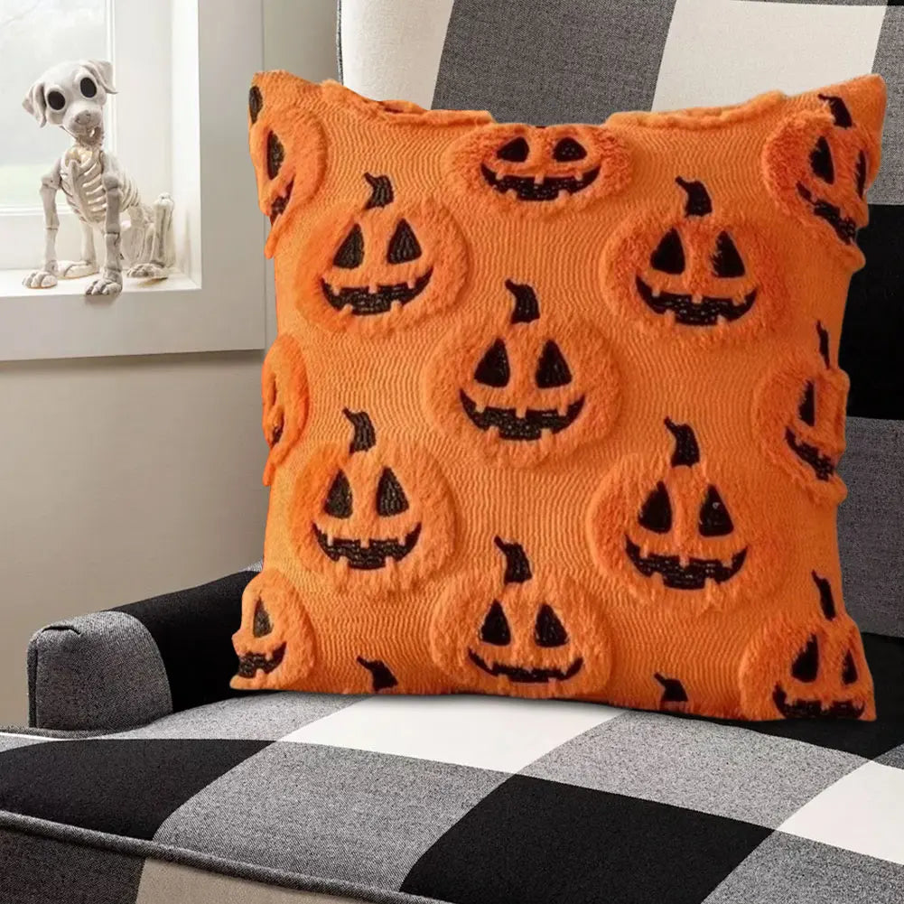 Halloween Plush Cushion Cover – Ghost, Pumpkin & Bat 45cm