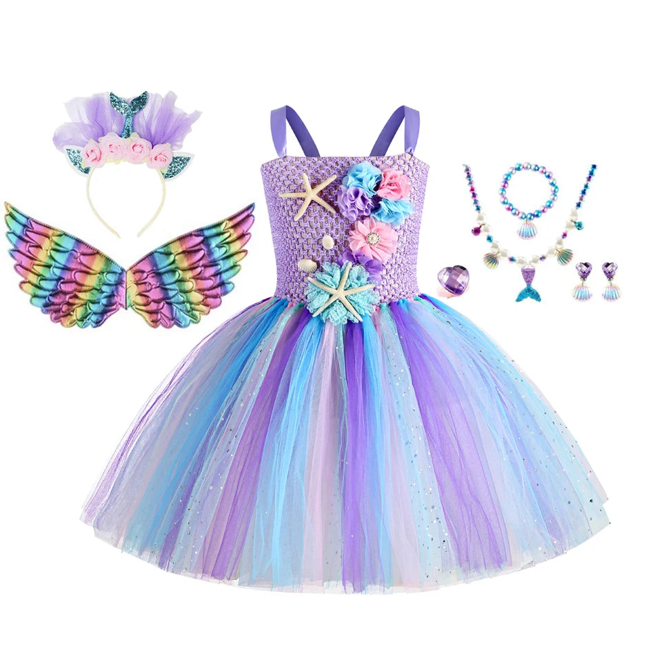 Girls' Mermaid Tutu Dress with Flower Headband