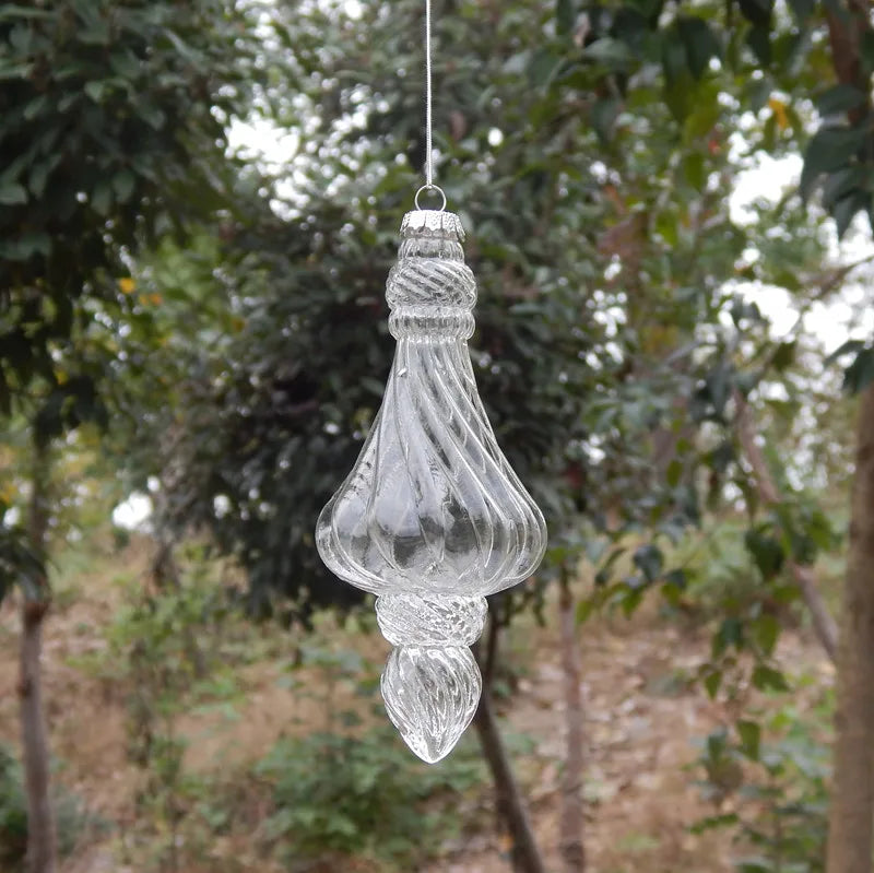Ribbed Glass Christmas Drop Ornament - 20 - LOWZY