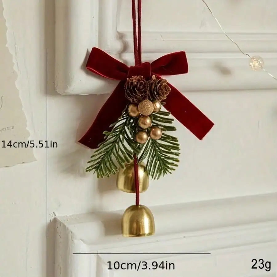 Christmas Bell Decoration with Velvet Bow & Pine - view 7 - LOWZY