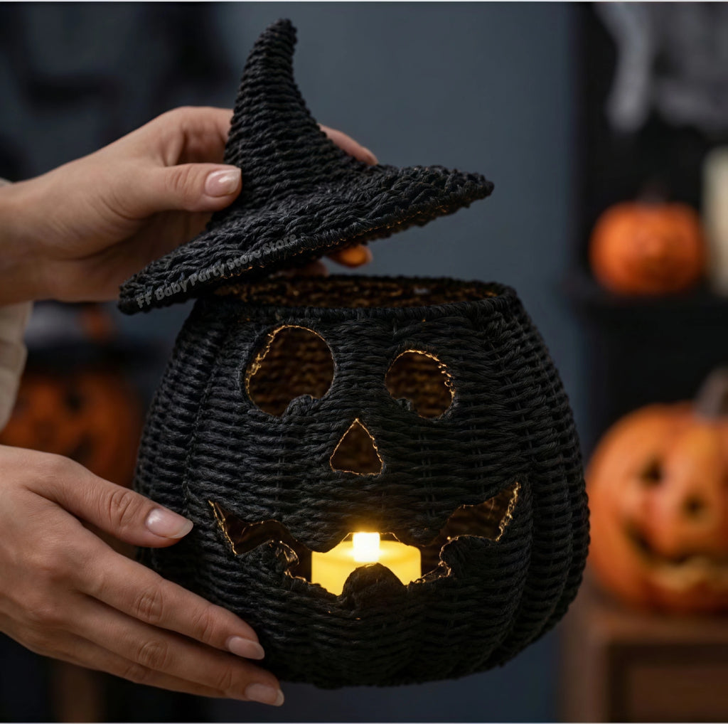 Halloween Pumpkin Lantern & Witch Hat Décor – 6 Designs – E