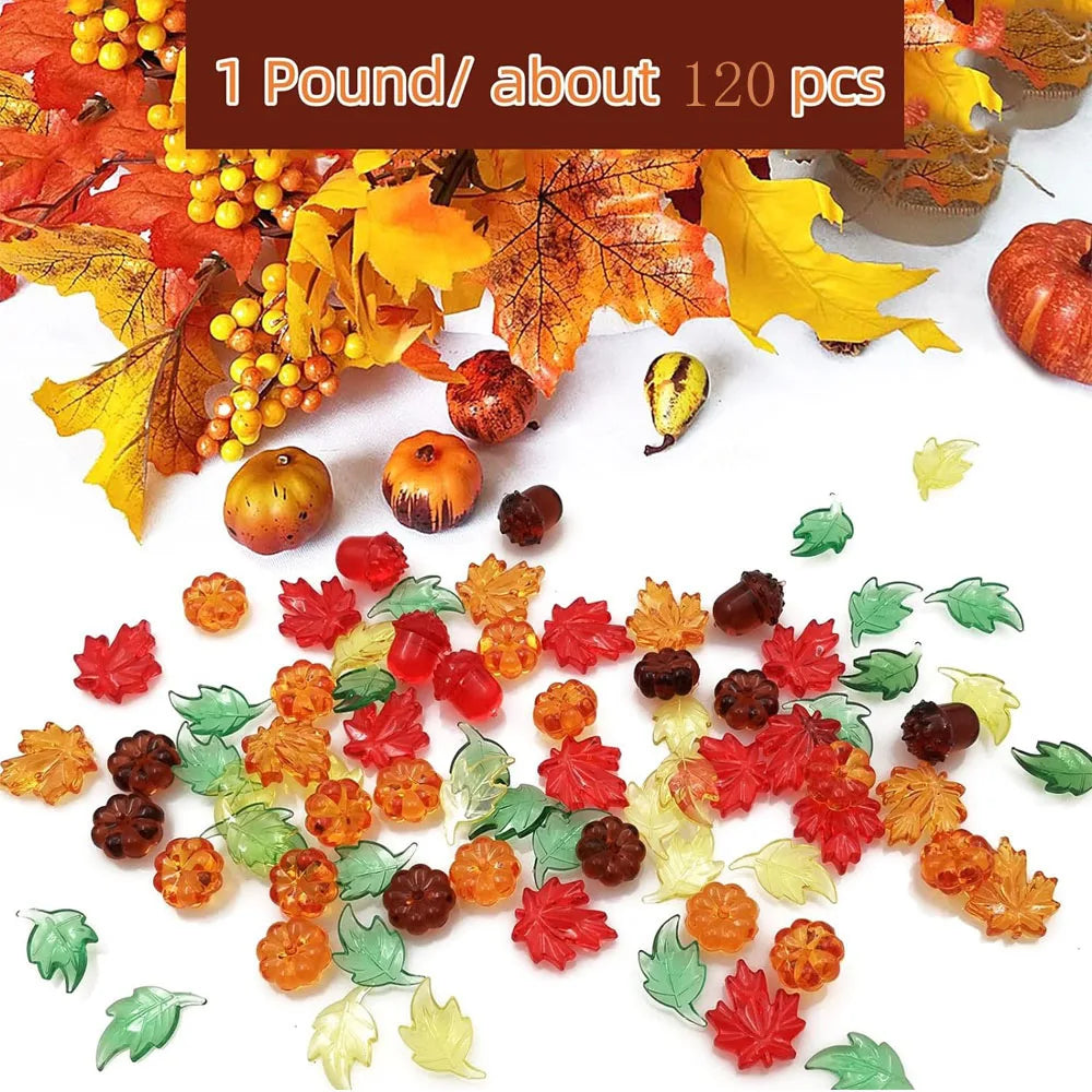 120-Piece Autumn Vase Filler – Pumpkins, Leaves & Acorns