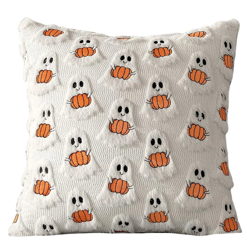 Halloween Plush Cushion Cover – Ghost, Pumpkin & Bat 45cm