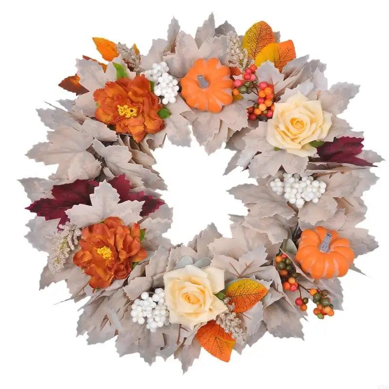 autumn pumpkin and maple leaf wreath for door or mantel