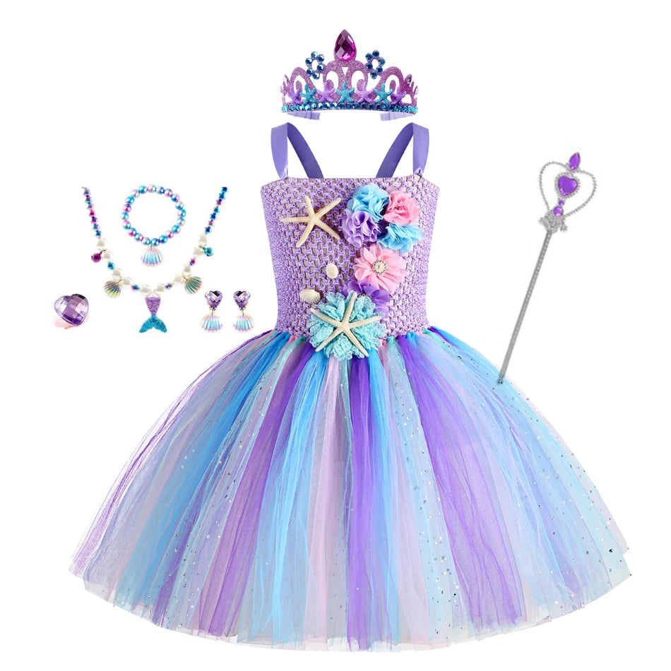 Girls' Mermaid Tutu Dress with Flower Headband