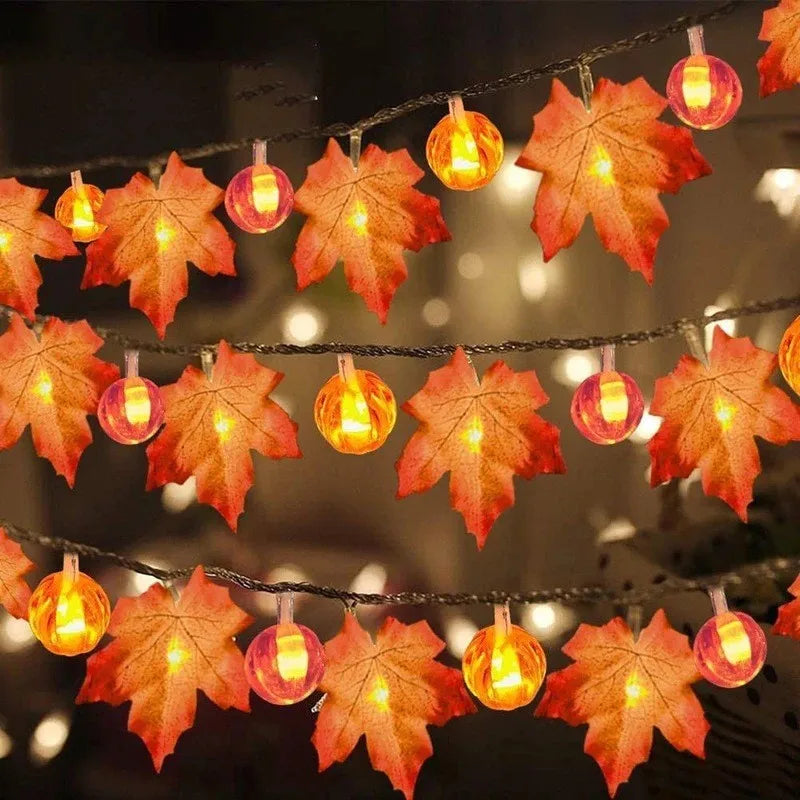 LED Autumn Maple Leaf & Pumpkin Garland