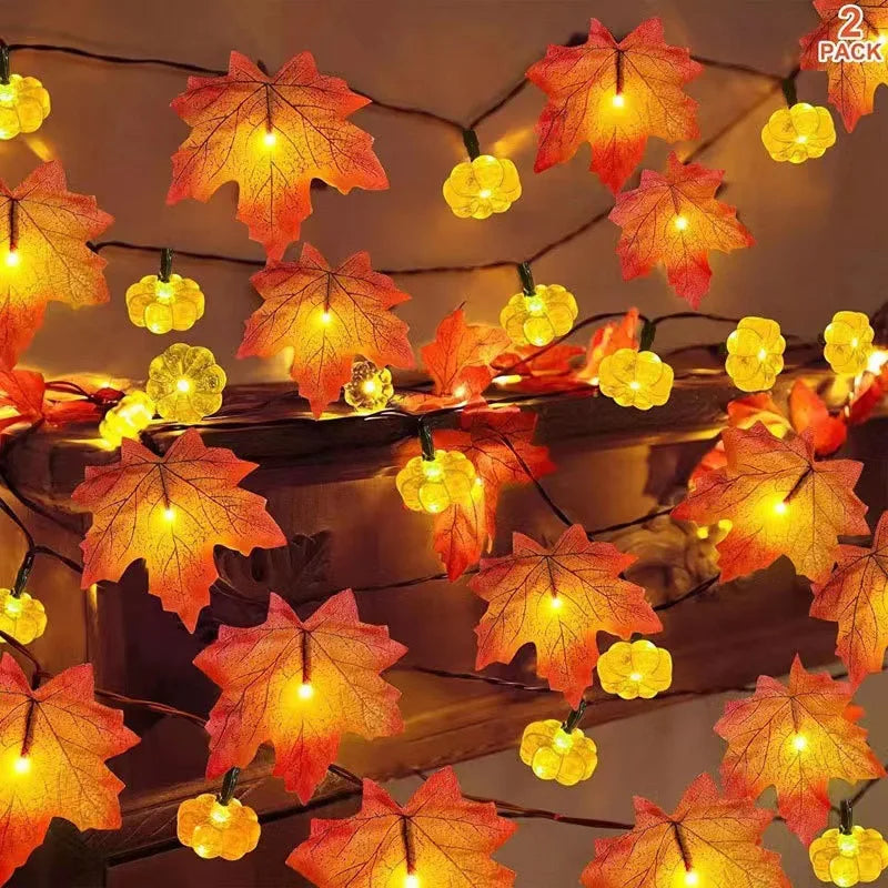 LED Autumn Maple Leaf & Pumpkin Garland