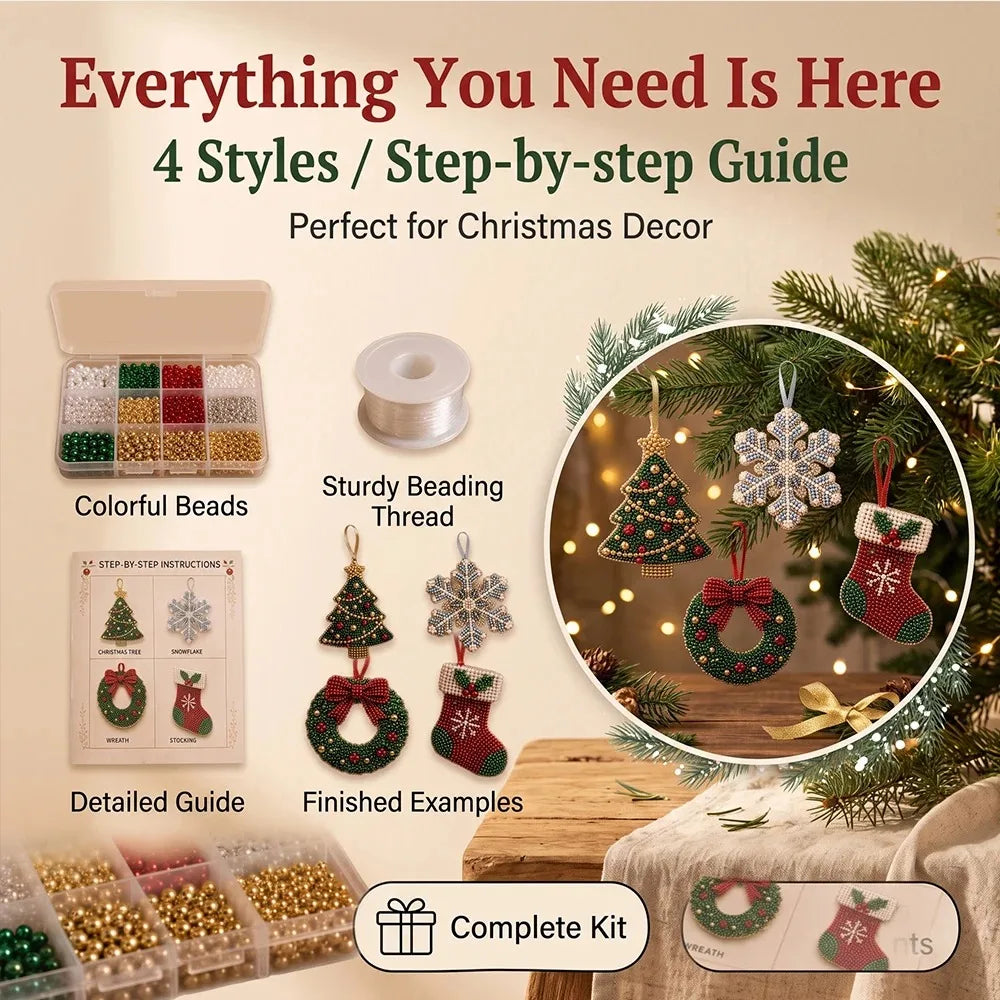 Christmas Beaded Ornament Craft Kit - 4 Pack - LOWZY