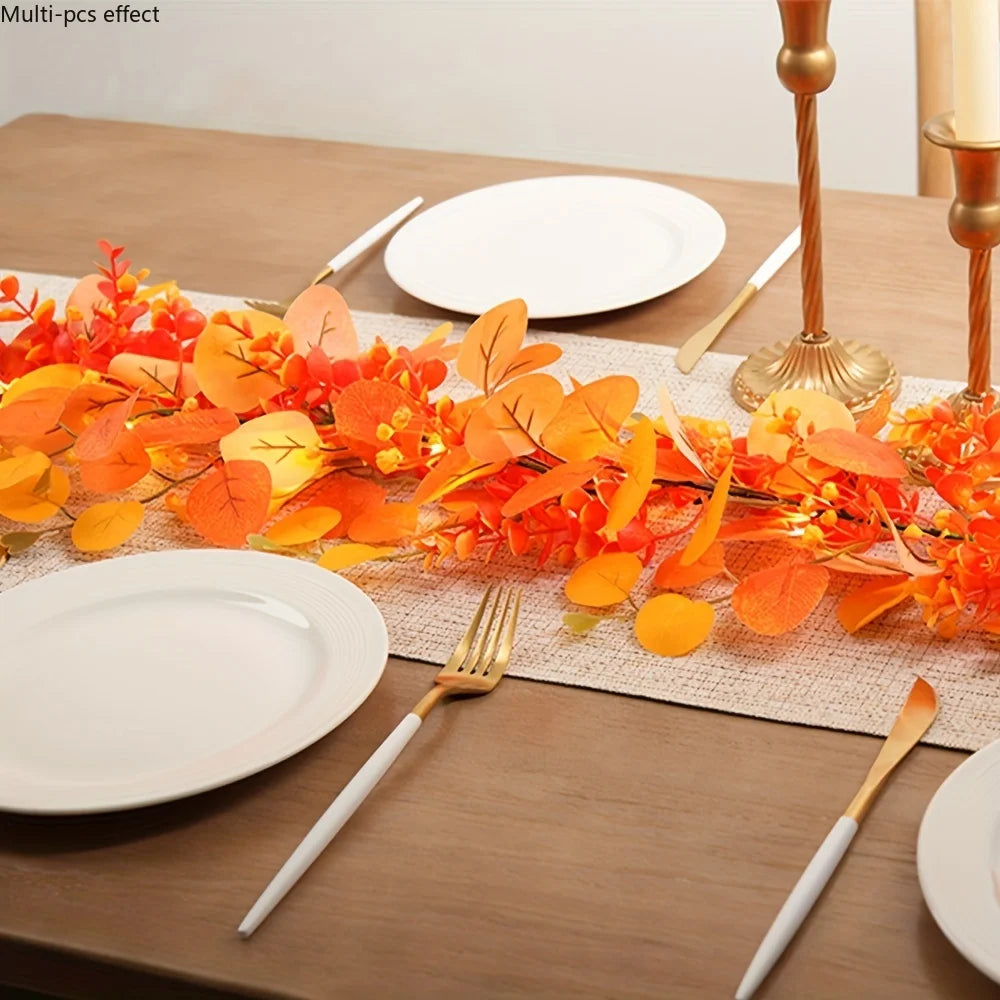 orange autumn eucalyptus and maple leaf hanging garland