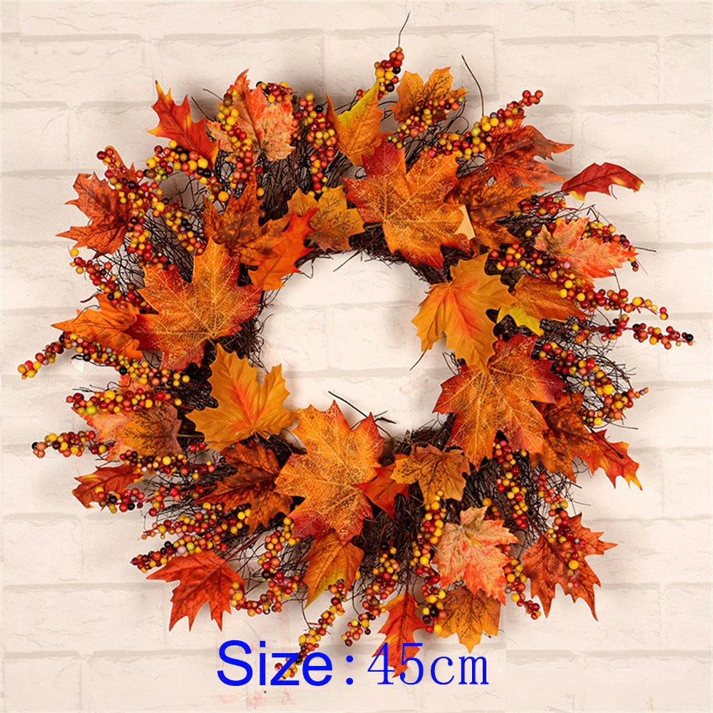 white pumpkin autumn wreath with foliage and berries