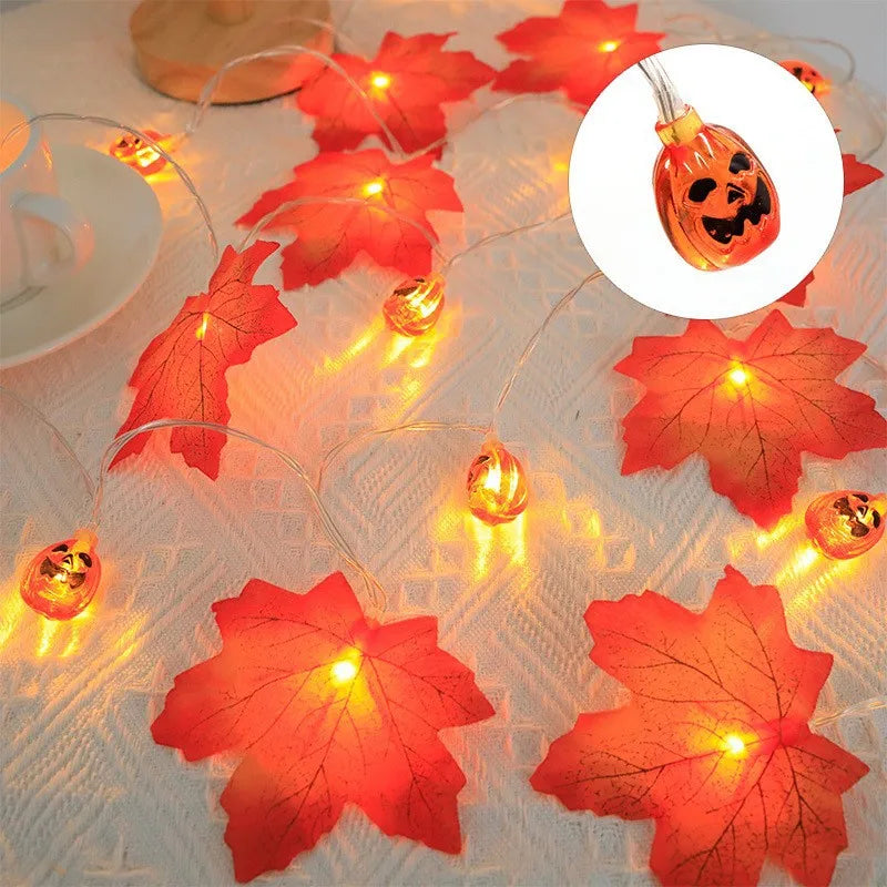 LED Autumn Maple Leaf & Pumpkin Garland