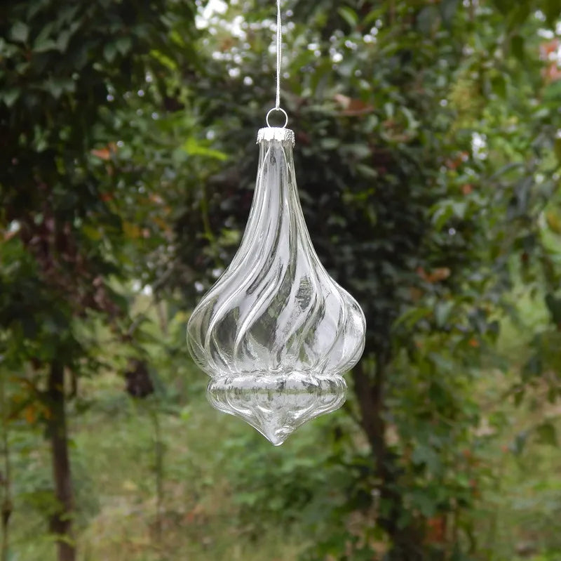 Ribbed Glass Christmas Drop Ornament - 15 - LOWZY